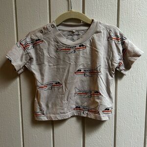 Mini Rodini Airplane Print Tee - Cream/Grey and Black